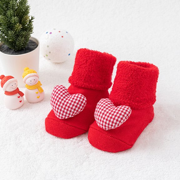 Tao Tao Baby Boys Girls Booties Slippers Cozy Knitting Cotton Booties, Infants Soft Warm Cartoon Heart Socks Newborn Crib Sock Shoes Walking Socks Shoes Red 1 Years