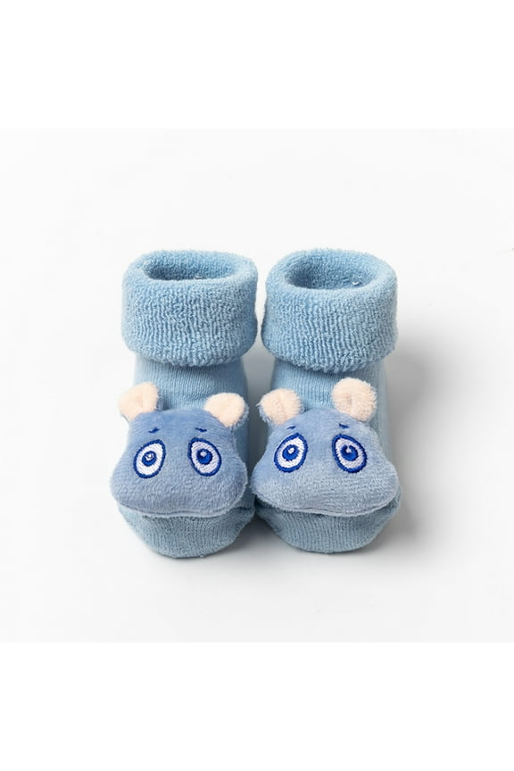 Baby Boys Girls Booties Slippers Cozy Knitting Cotton Booties, Infants Soft Warm Cartoon Hippopotamus Socks Newborn Crib Sock Shoes Walking Socks Shoes Light Blue 0 Years