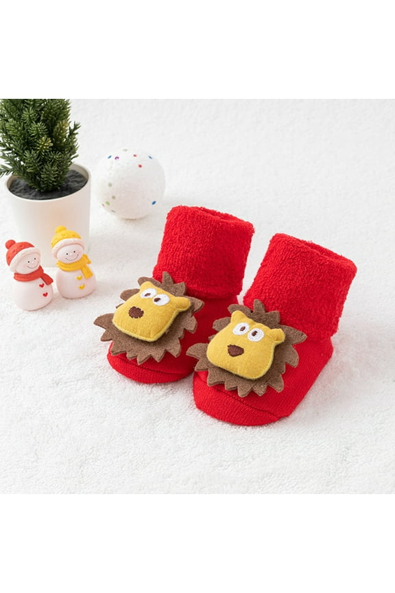 Baby Boys Girls Booties Slippers Cozy Knitting Cotton Booties, Infants Soft Warm Cartoon Lion Socks Newborn Crib Sock Shoes Walking Socks Shoes Red 0 Years