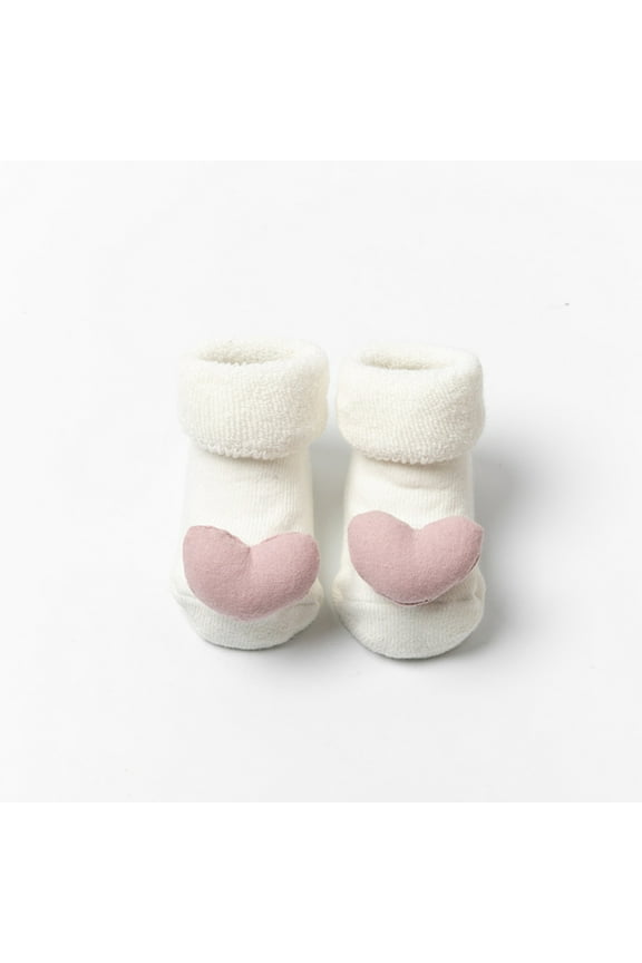 Baby Boys Girls Booties Slippers Cozy Knitting Cotton Booties, Infants Soft Warm Cartoon Love Socks Newborn Crib Sock Shoes Walking Socks Shoes White 1 Years
