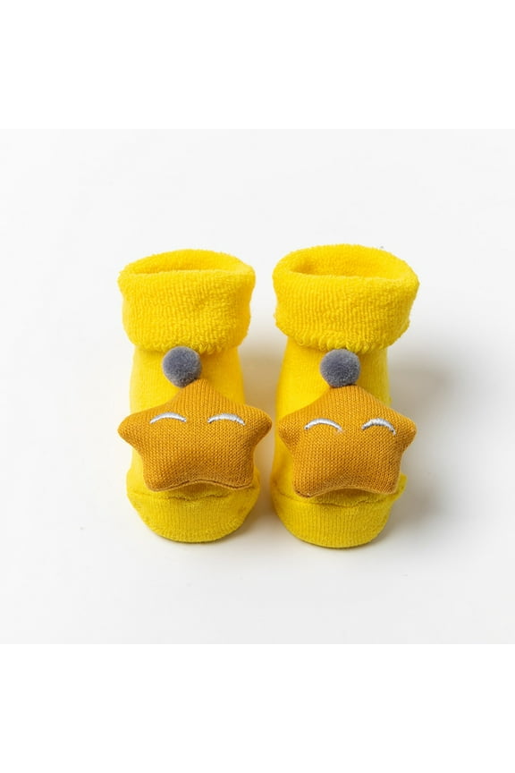 Baby Boys Girls Booties Slippers Cozy Knitting Cotton Booties, Infants Soft Warm Cartoon Star Socks Newborn Crib Sock Shoes Walking Socks Shoes Yellow 0 Years