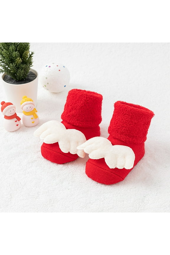 Baby Boys Girls Booties Slippers Cozy Knitting Cotton Booties, Infants Soft Warm Cartoon Wing Socks Newborn Crib Sock Shoes Walking Socks Shoes Red 0 Years