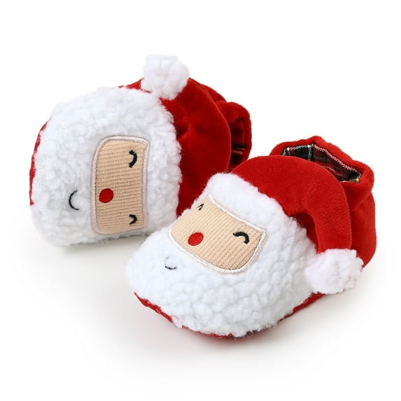 Tao Tao Baby Boys Girls Christmas Booties Cozy Fleece Slippers Non Skid Soft Sole Infant Toddler Warm Winter House Slipper Crib Shoes Warm Plush Shoes Red 6-12 Months