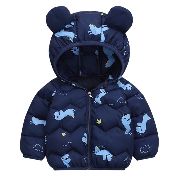 Tao Tao Baby Boys Girls Winter Coats Hoods Light Puffer Down Jacket Outwear Car Prints Warm Thick Clothes With Zippers Navy 12 Months