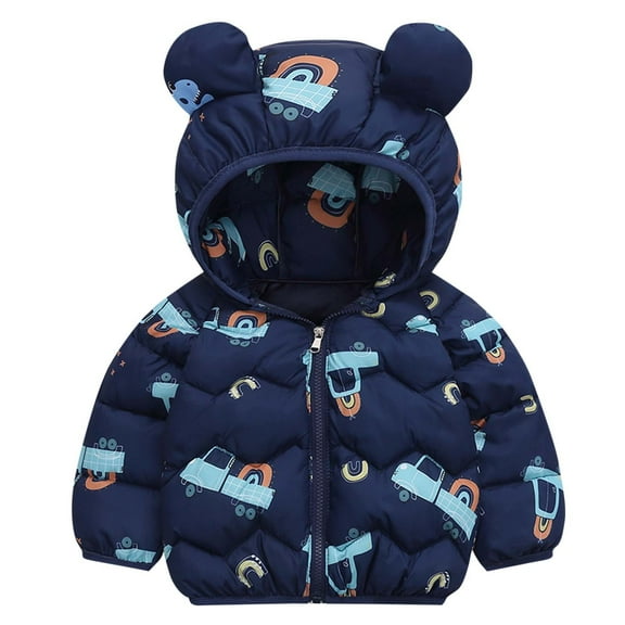 Tao Tao Baby Boys Girls Winter Coats Hoods Light Puffer Down Jacket Outwear Car Prints Warm Thick Clothes With Zippers Navy 4 Years