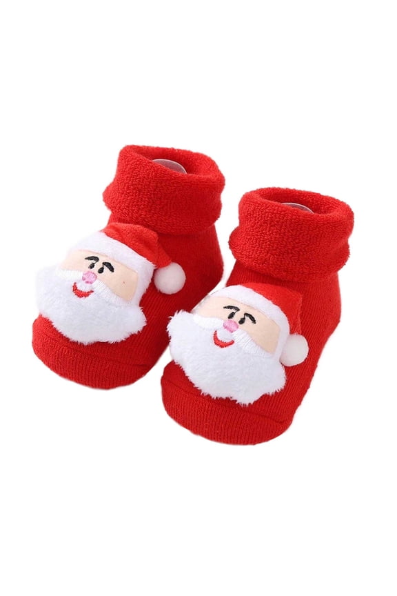 Baby Christmas Booties Socks Home Floor Anti-Slip Socks Boys Girls Xmas Winter Warm Thick Knitting Shoes Red 0 Years