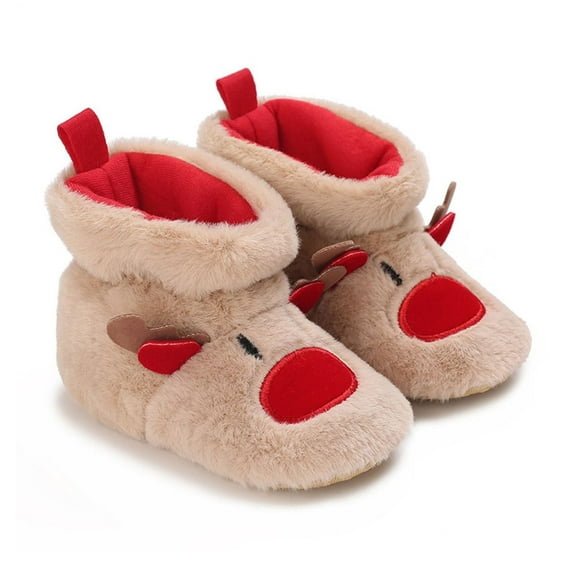 Tao Tao Baby Fuzzy Slippers, Anti-Skid Cute Christmas Slippers Fluffy Slippers Reindeer Slippers,Memory Foam Winter Indoor House Bedroom Shoes Khaki 24-36 Months