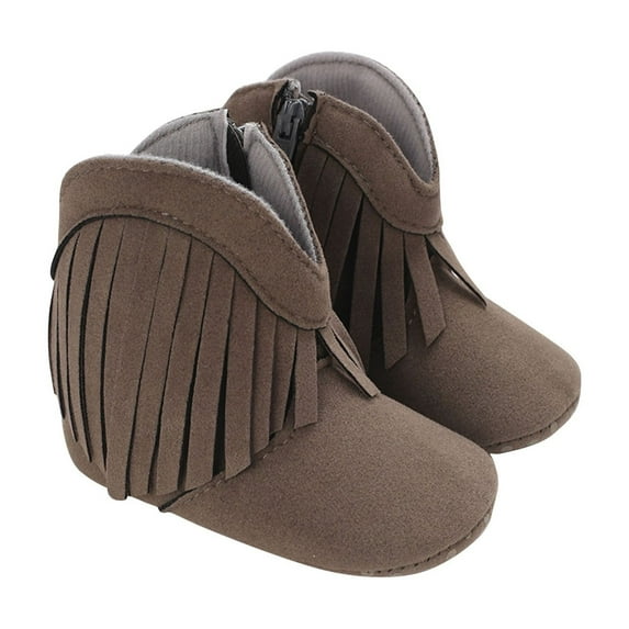 Tao Tao Baby Girls Cowboy Tassel Boots Side Zipper Moccasins Soft Bottom Non-Slip Toddler Shoe Gray 12-18 Months