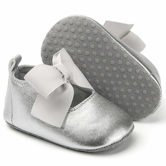 Tao Tao Baby Girls' Newborn Infant Girls' Ballet Crib Shoe Silver 6-9Months