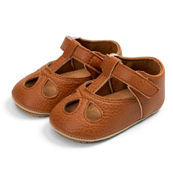 Tao Tao Baby Girls Shoes Infant Hollowed Style Mary Flats Non-Slip Soft Sole Sandals Toddler First Walkers Brown 12-18Months