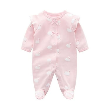 Tao Tao Baby One Piece Romper Soft Cotton Sleepwear Footed Jumpsuit Spring Clothing Super Cute Baby Clothes Pink 0-3 Months