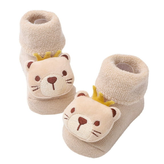 Tao Tao Baby Socks Newborn Slippers Cute Bear Socks Cotton Socks Soft Winter Newborn Slippers Middle Tube Floor Socks Beige 3 Months