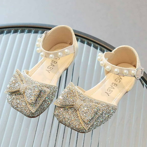 Tao Tao Baby Sparkle Shoes Ballet Flats for Girls Leather Princess Party Girls Shoes Soft and Wear-Resistant for Wedding Flower Girl Silver 6-7 Years