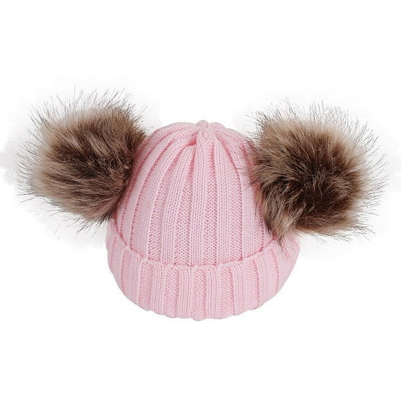 Tao Tao Beanie Women - 2 Pom Ears Cable Knit Winter Warm Fleece Hat - Wool Snow Outdoor Ski Cap Pink Free Size