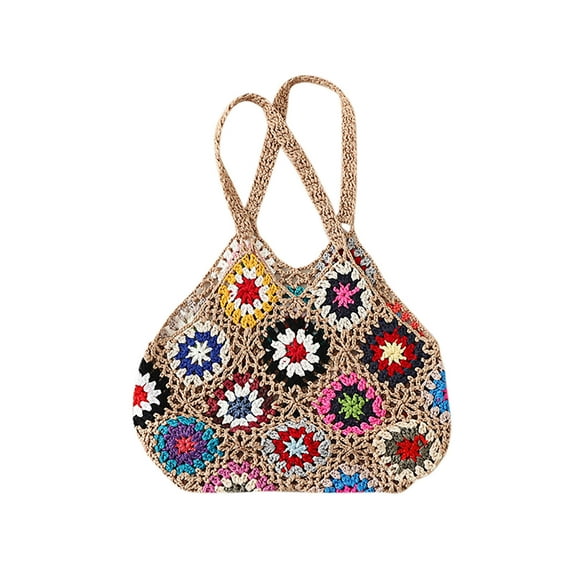 Tao Tao Boho Bag Crochet Cute Multicolor Hollow Out Handbag Vintage Knitted Bag for Beach Shoulder Bags Knitted Tote Bag Khaki Free Size