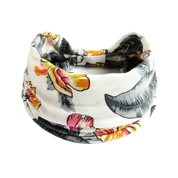 Tao Tao Boho Headbands for Women Fashion Wide Headbands Sports Sweat Absorbing Stretch Non-Slip Bandanas Printed Hair Accessories Band White Free Size