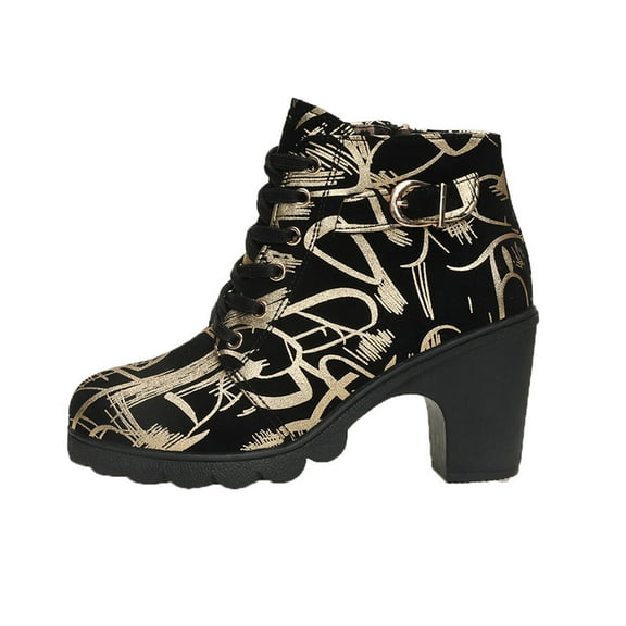 Tao Tao Boots For Women Ankle Booties Chunky Block Heel Suede Leather Lace Up Short Boots Casual Comfort Slip On Fall Winter Short Boots Zip Up Vintage Booties Gold 38