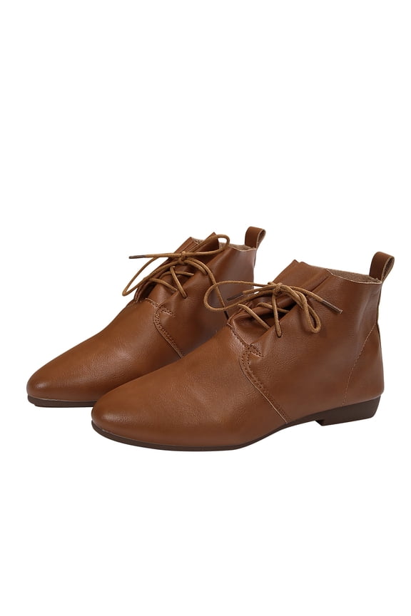 Boots for Women Pointed Toe Lace up Retro Stitched Ankle Boots Low Heel Solid Dressy Comfortable Women Boots Brown 41