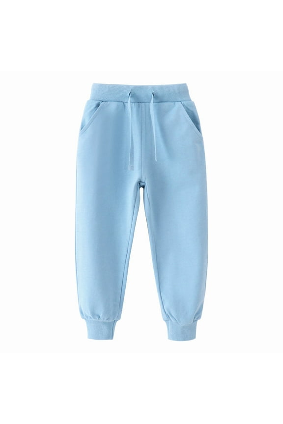 Boys And Girls Sweatpants Joggers | Organic Cotton Soft Track Pants, Stretch Waistband Casual Trouser With Pocket Blue 90/2Y