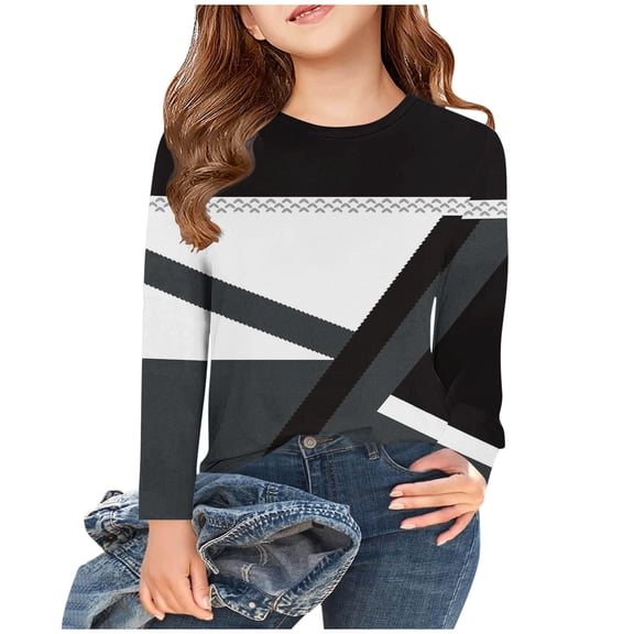 Tao Tao Boys Girls Color Block Tops Casual Crewneck Patchwork T Shirts Fall Loose Long Sleeve Pullover Tops Dark Gray 3 Years