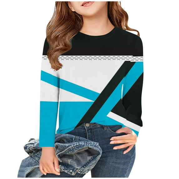 Tao Tao Boys Girls Color Block Tops Sweatshirt Casual Crewneck Patchwork T Shirts Fall Loose Long Sleeve Pullover Tops Blue 4 Years