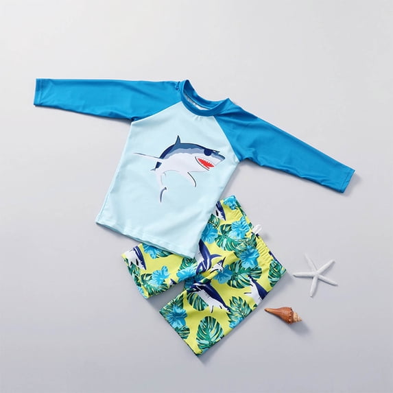 Tao Tao Boys' Rash Guard Swim Set Fashion Boys' Summer Printed Split Long Sleeve Sunscreen Swimsuit Split Swimsuit Two Piece For Beautiful Holiday Light Blue 3 Years