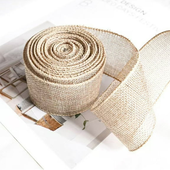 Tao Tao Burlap Wired Ribbon 1.97 Inch X Continuous 196In Rustic Jute Ribbons with Wire Edge Decorative Wrapping Ribbon for Farmhouse Wreaths Bows Party DIY Crafts Decor Beige