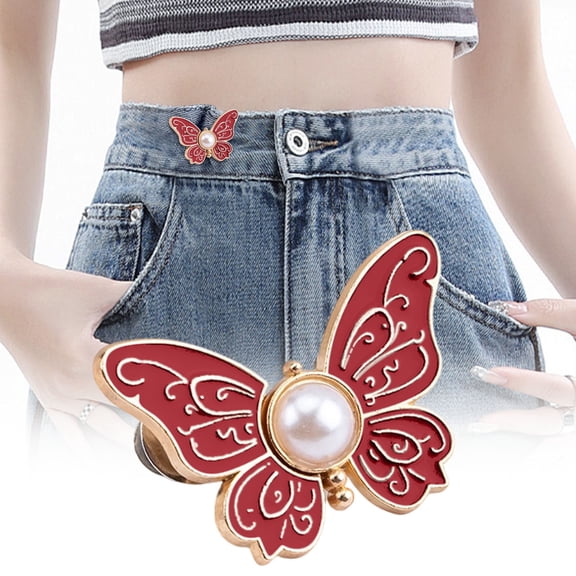 Tao Tao Butterfly Pant Waist Tightener, Detachable Jean Buttons Pant Waist Tightener for Loose Jeans, Adjustable Waist Buckle Sets No Sew No Tools Decorative Waist Buckles, Jean Buttons Pins F