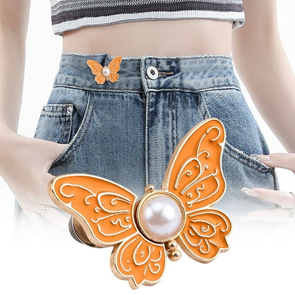 Tao Tao Butterfly Pant Waist Tightener, Detachable Jean Buttons Pant Waist Tightener for Loose Jeans, Adjustable Waist Buckle Sets No Sew No Tools Decorative Waist Buckles, Jean Buttons Pins D