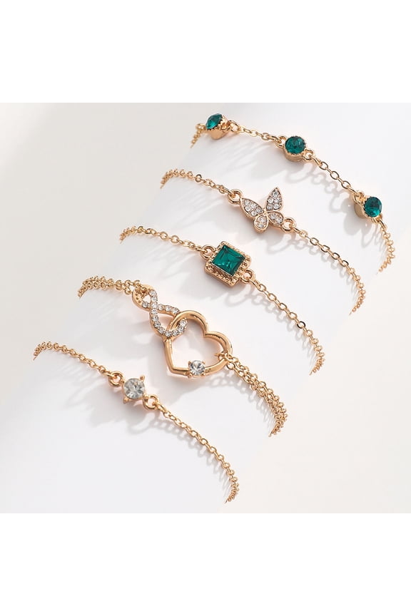Tao Tao Chain For Women, Dainty Layered Chain Bracelets Adjustable Cute Bangle Link Bracelet Set Summer Women Green Square Rhinestone Beach Bracelet Bangle Chain Set green