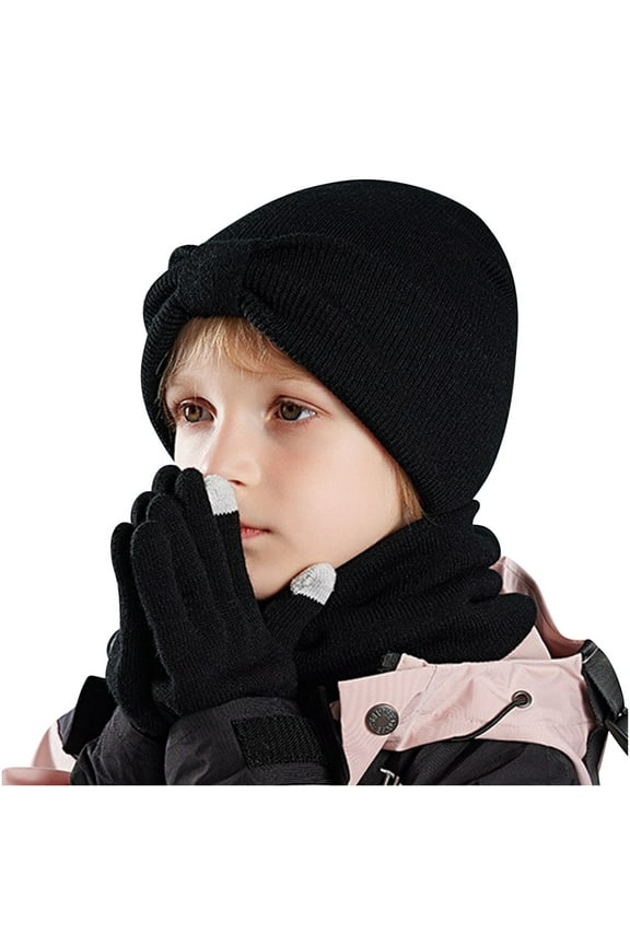 Children's Winter Fleece Winter Set-Polyester Fleece Hat, Gloves, and Scarf Set For Cold Weather Black Free Size