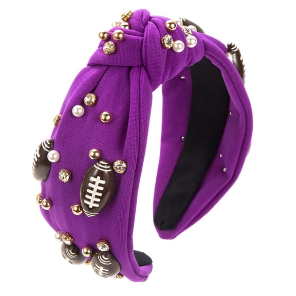 Tao Tao Christmas Headband For Women Jeweled Xmas Headband Embellished Crystal Pearl Knotted Headbands Wide Top Knot Holiday Headband Hair Accessories Festive Gifts Purple Free Size