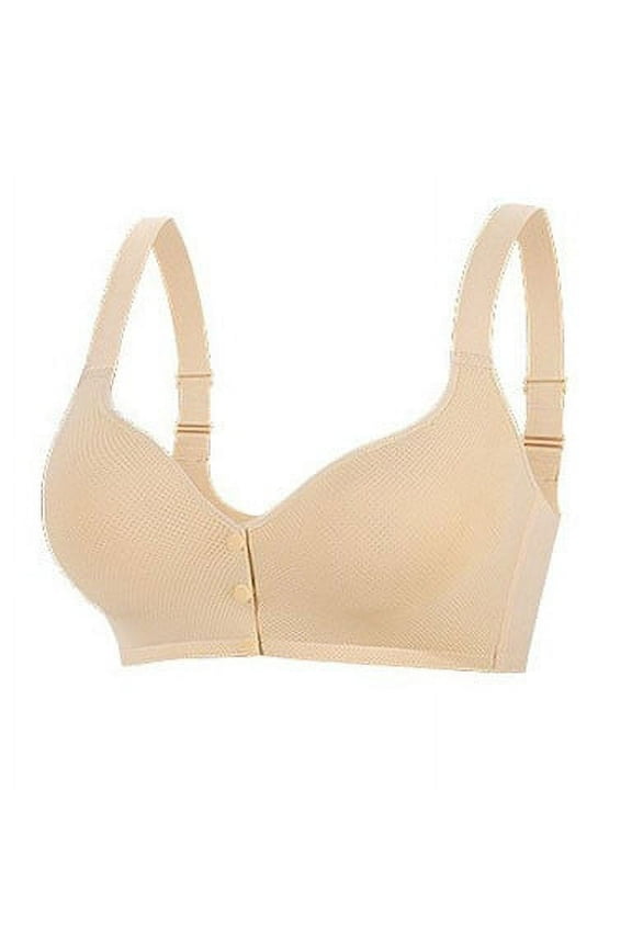 Comfortable Wireless Bra Front Closure Vest Style for Better Support,Plus Size and 3D Cups,Adjustable Straps Beige 38AB