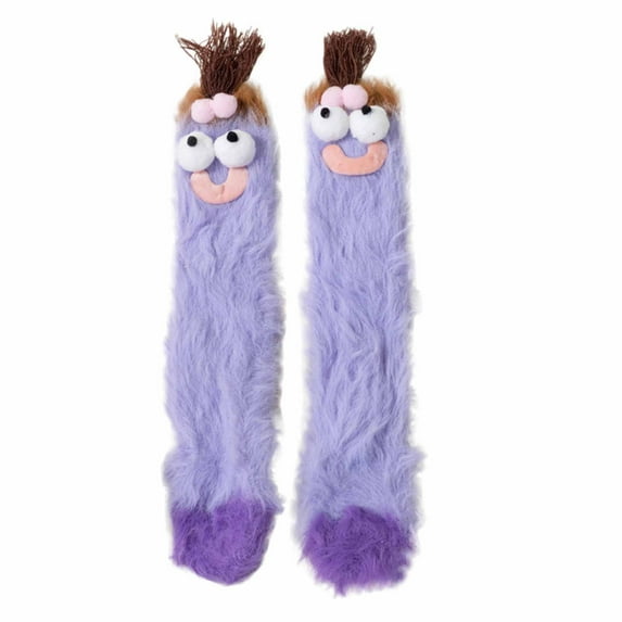 Tao Tao Coral Velvet Cartoon Monster Funny Socks,3D Novelty Warm Cozy Fluffy Silly Socks,Crazy Ugly Floor Socks for Women C