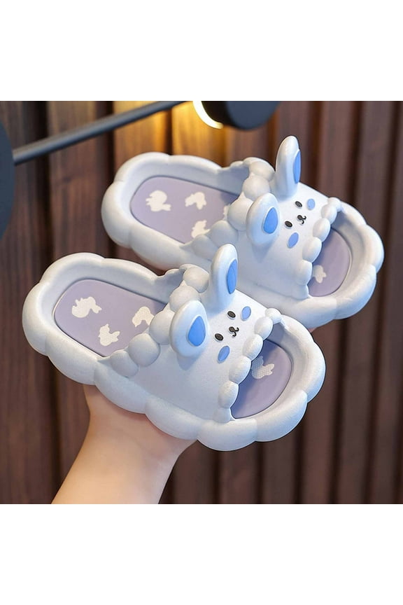Cute Bunny Slippers Slides For Girls, Funny Cartoon Animal Platform House Sandals Slipper For Indoor Outdoor Blue 1-2 Years