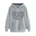 thumbnail image 1 of Tao Tao Cute Hoodies For Women Glitter Heart Printed Hoodies Shirt Long Sleeve Hooded Sweatshirts With Pocket Valentine's Day Top Gray S, 1 of 4