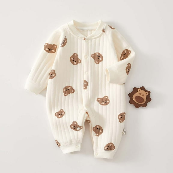 Tao Tao Cute Newborn Infant Baby Girl Boy Fall Jumpsuit Coat Long Sleeve Bear Embroidery Romper Coming Home Outfit Coffee 0-3 Months