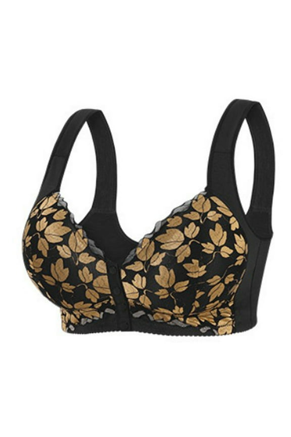 Daisy Bras For Women Comfy Convenient Front Closure Bras Full Support No Underwire Bras Black 46C