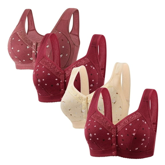Tao Tao Daisy Bras For Older Women Front Closure Bra No Underwire Cotton Bras Breathable Comfy Soft Full Coverage Bras With Support And Lift 4pcs Burgundy XL
