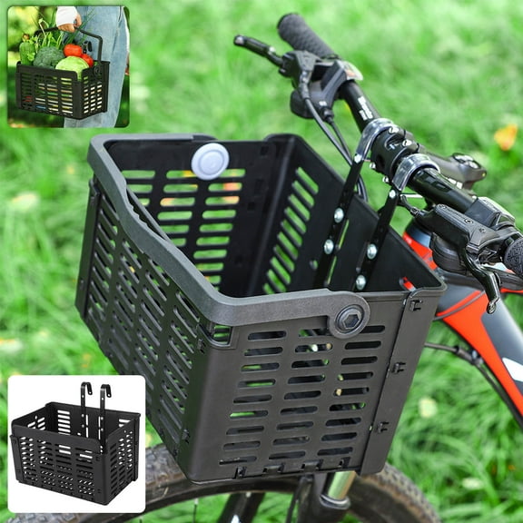 Tao Tao Detchable Folding Front Bike Basket, Fold-Up Detchable Front Bag with Handle, Rear Hanging Bicycle Bag Cargo Rack for Mountain Bike, Folding Bike, Road Bike, Quick Release black