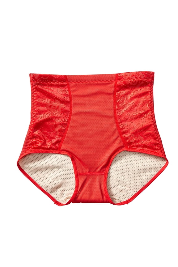 Double Support, Women's Cool Comfort Underwear, Full Coverage Brief Panty Postpartum Waist Shaping And Hip Lifting Body Shaping Underwear Red 3XL