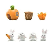Tao Tao Easter Decoration Kit Bunny Miniature Straw Basket Carraot Figures Rabbit Bunny Fairy Garden Decor Dollhouse Ornament Micro Landscape Decor Cake Topper