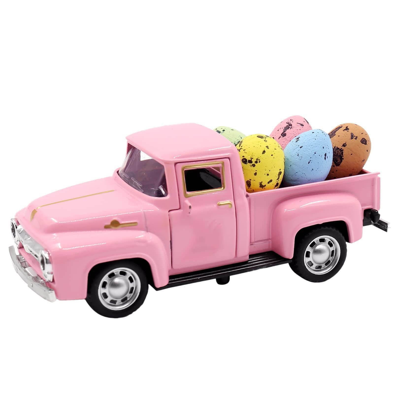 Vintage Easter Mini Metal Truck Decor With Eggs - Farmhouse Tiered Tray Decorations For Home
