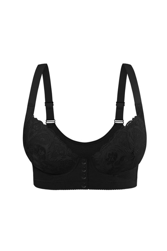 Everyday Cozy Bras - Women Cotton Soft Cup Bra Full-Freedom Front Lace Close Bras Black 46FG