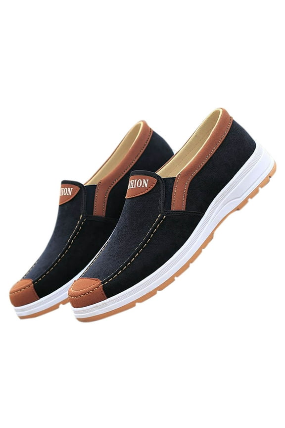 Fashion All Season Men Casual Shoes Flat Bottom Non Slip Cloth Colorblock Comfortable and Elastic Slip On Tennis Court Shoes Black 43