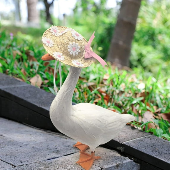 Tao Tao Flower Straw Hat With Bow For Cement Goose Funny Pet Straw Hat Summer Porch Goose Outfit Porch Goose Statue Clothes Decorations For Outdoor Patio Lawn Pink