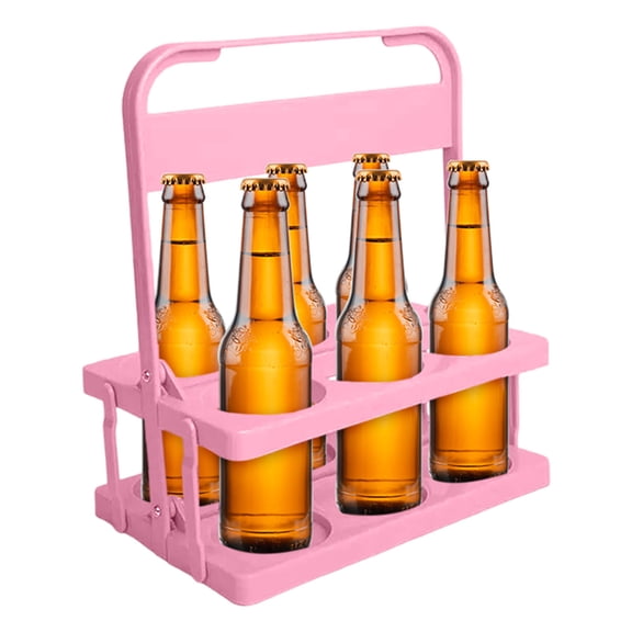 Tao Tao Foldable Cup Holder Beer Rack With Handle, 6 Cups Reusable Portable Plastic Drink Delivery Carrier, Beer Bottle Holder Plastic Cup Drinks Carrier for Car Drivers Pink