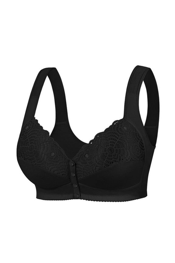 Front Snap Bras for Women Seamless Full Coverage Bra Gathering Push Up Front Closure Bralette Snug Breathable Bra Black 44D