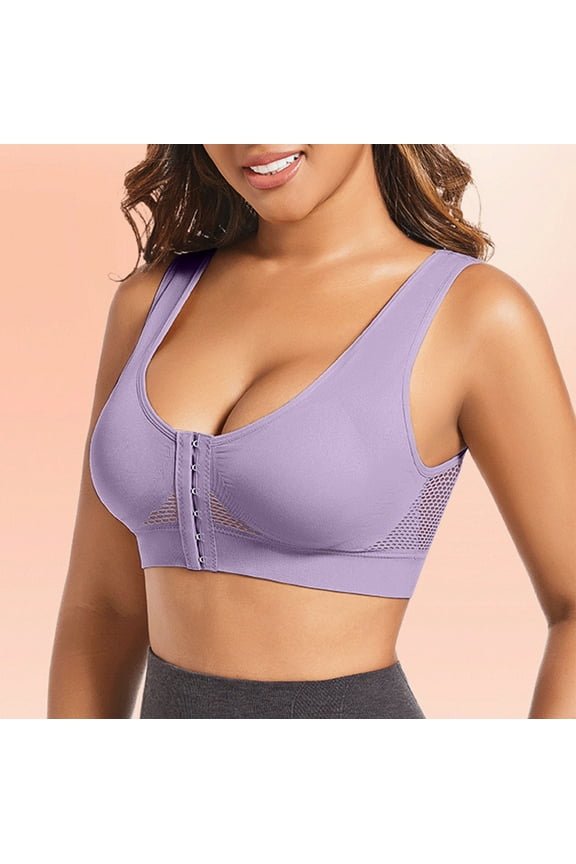 Full-Freedom Front Closure Bra, Perfect Wireless Cotton Sleep Bras for Women Purple 2XL
