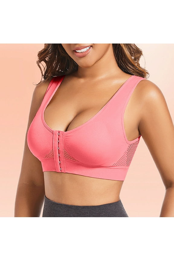 Full-Freedom Front Closure Bra, Perfect Wireless Cotton Sleep Bras for Women Watermelon Red 3XL